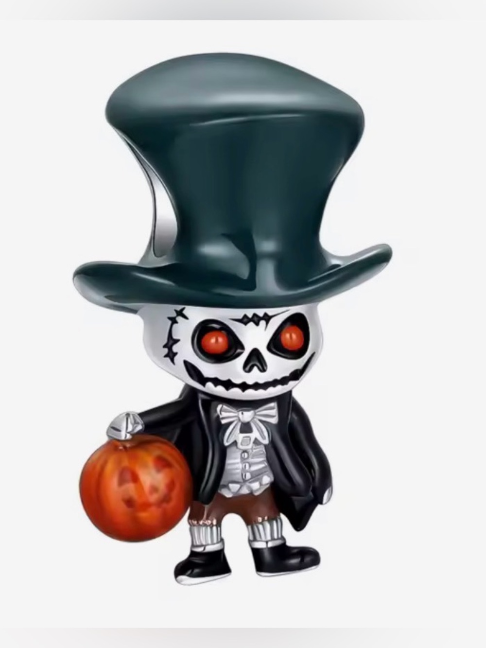 Silver & Orange Skeleton Trick-or-Treat Halloween Charm with Pumpkin